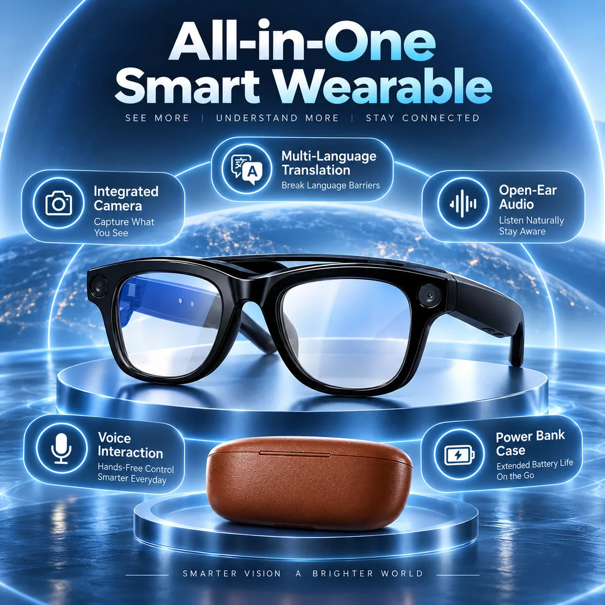 Smart AI Camera Glasses With Bluetooth Translation And Music Playback