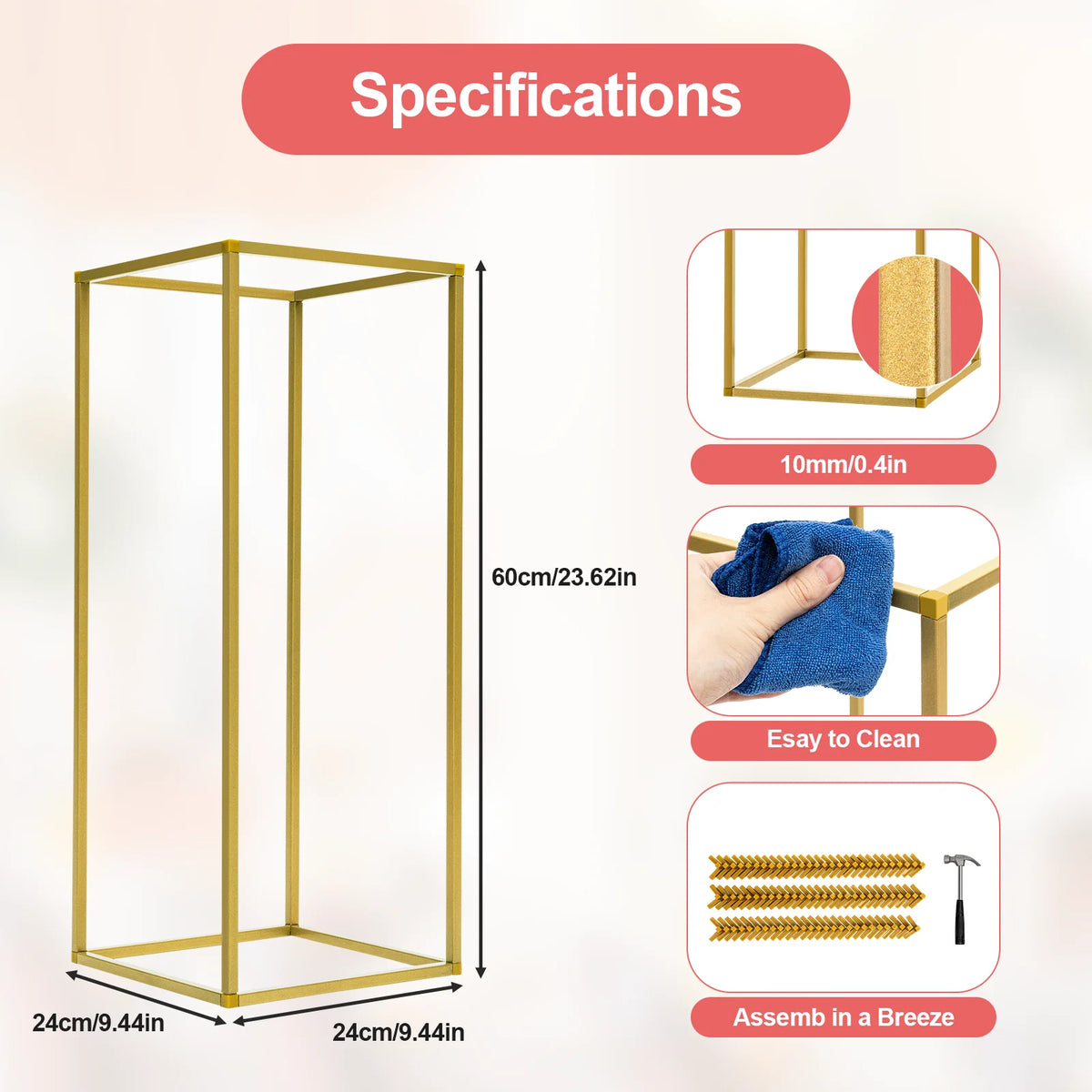 10PCS Metal Flower Stand Floor Vases Flowers Column Stand Road Lead Rack for Wedding Party Birthday Anniversary Decor 24*24*60cm
