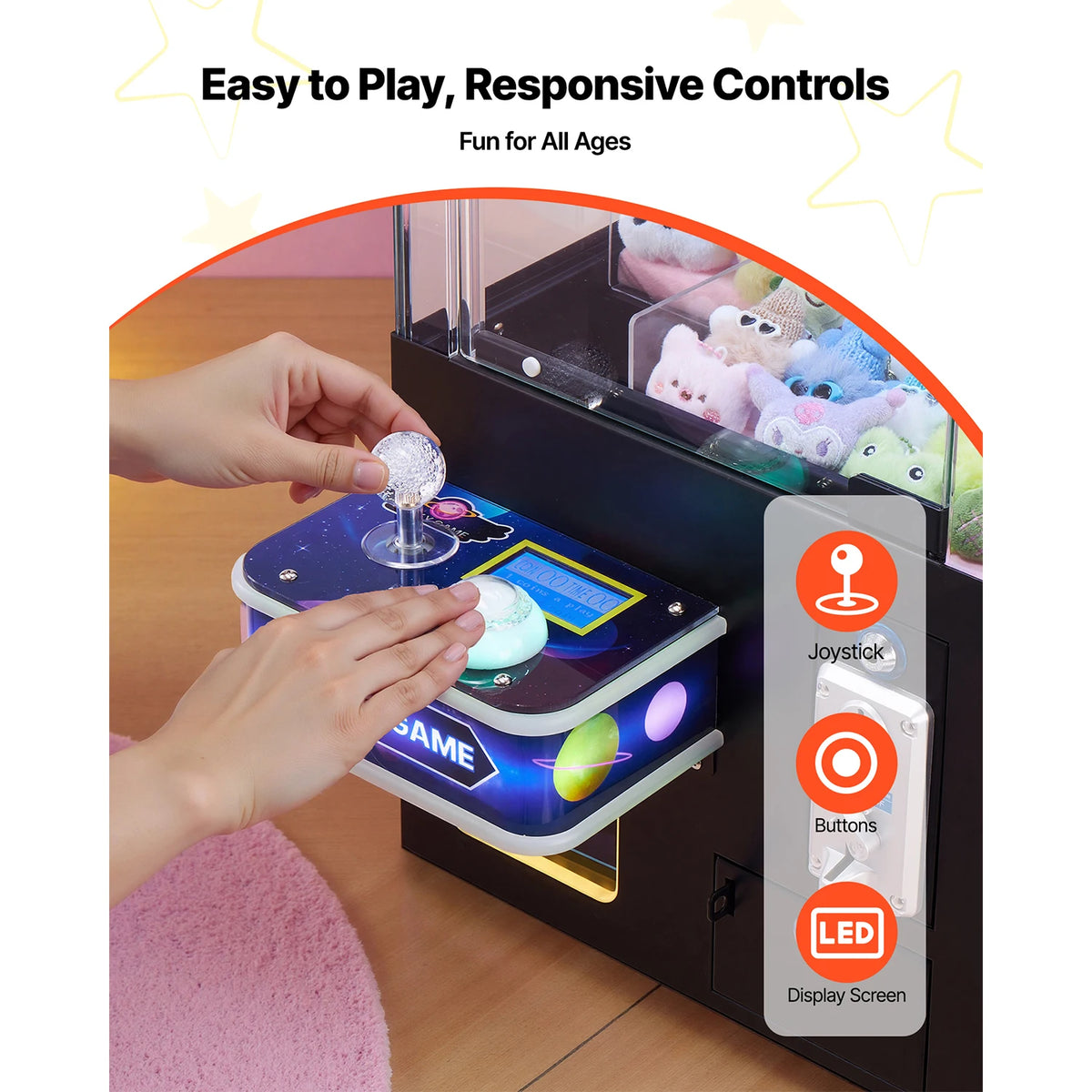 SucceBuy Claw Crane Machine Adjustable Steel Claws Precise Candy Grabber Prize Dispenser Vending Toy for Commercial Home Cinema