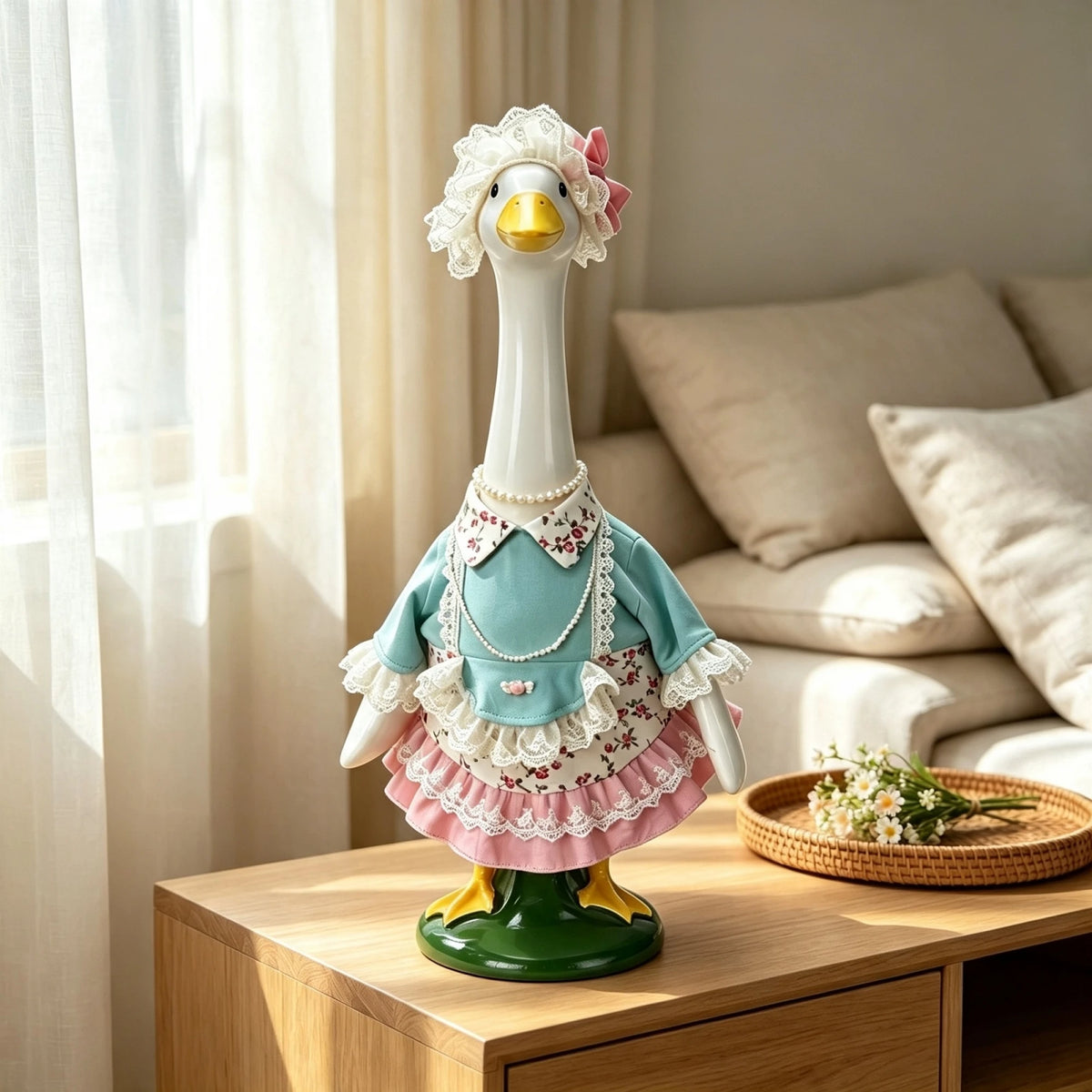 Goose Outfit 23-Inch With Lace Statue-Lawn-Decor Inch Statue Lace-Hat-For Goose Outfit Floral Porch-Goose-Outfit Durable Goose