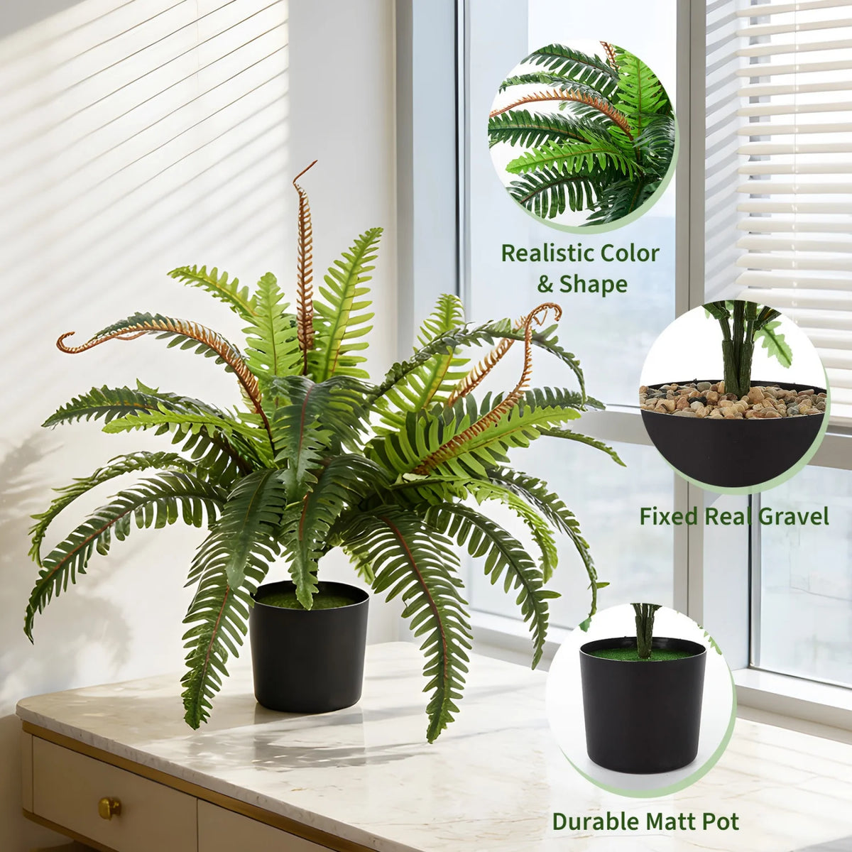 2 Pack Small Artificial Lifelike Fern Plants in Pot, 25" Fake Fern Bush Indoor Outdoor Faux Greenery for Home Office Decor, Patio Garden Farmhouse Windowsill
