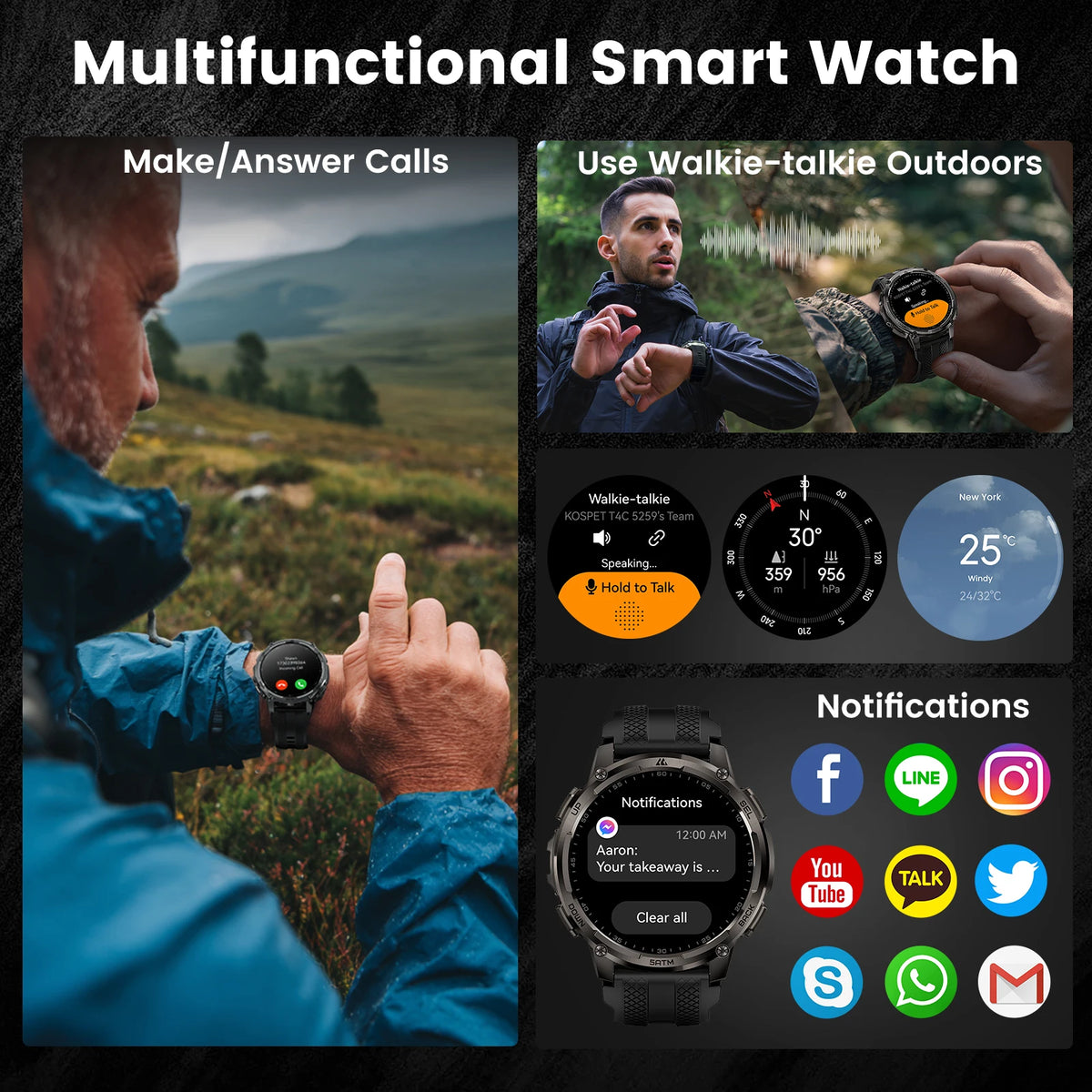 KOSPET TANK T4C Rugged GPS Smartwatch With Flashlight Fitness Tracker