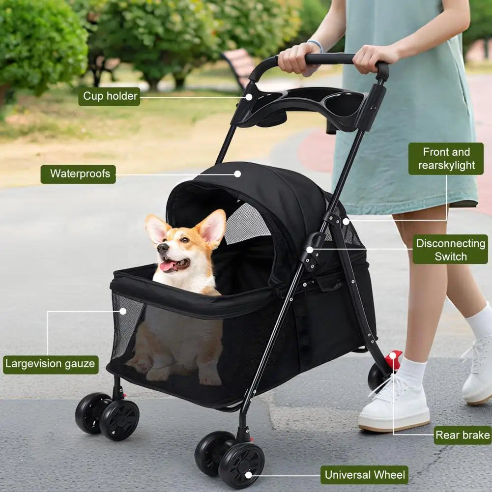 Foldable Four Wheel Pet Stroller with Breathable Mesh Window