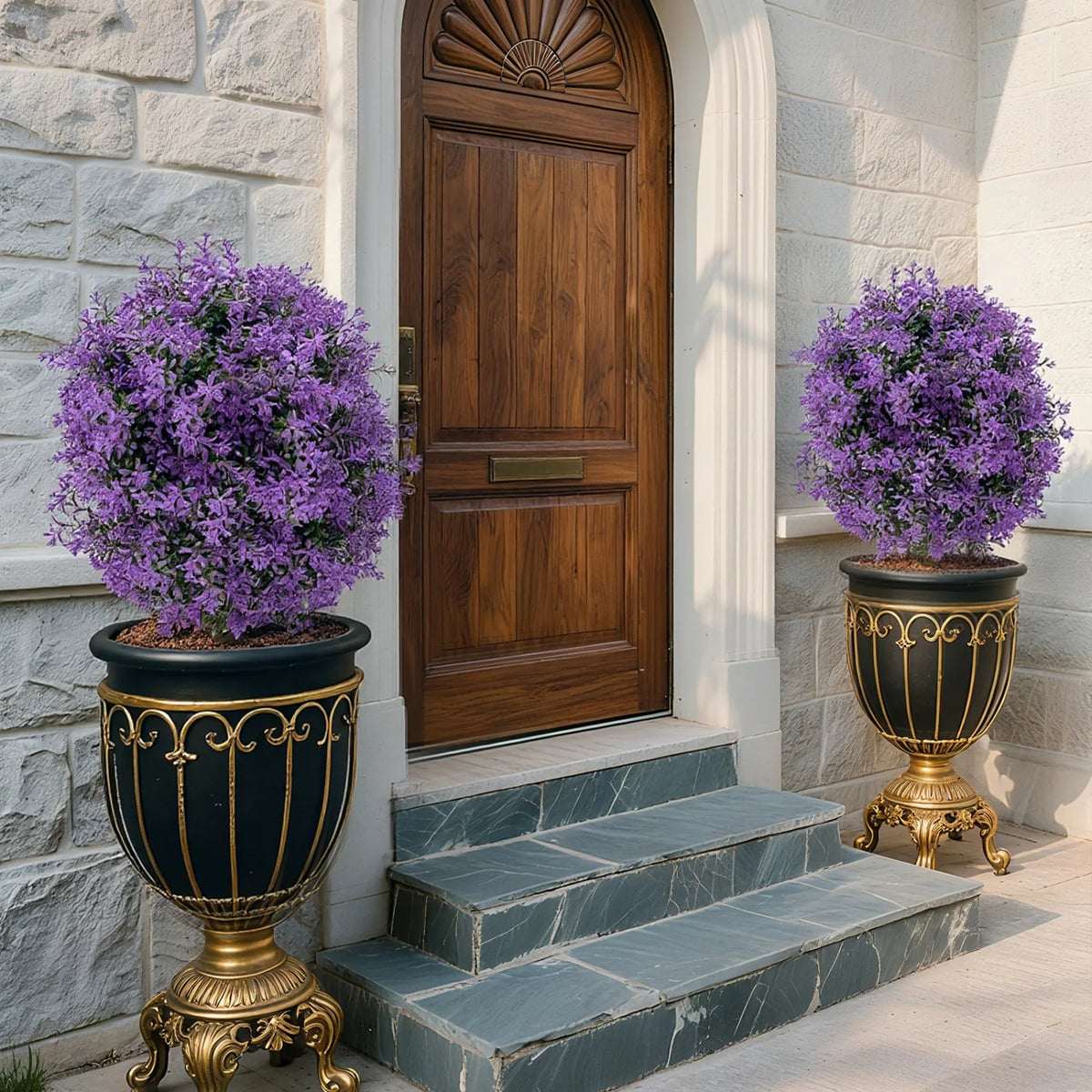 2 Pack Artificial Boxwood Topiary Ball Bush with Ground Spike, Faux Greenery Shrubs, Fake Boxwood Plants for Garden Porch