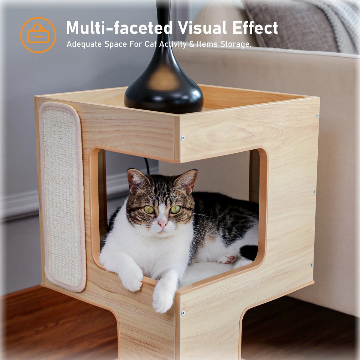 PAWZ Road Wood Cat Condo With Scratching Pad And Bed