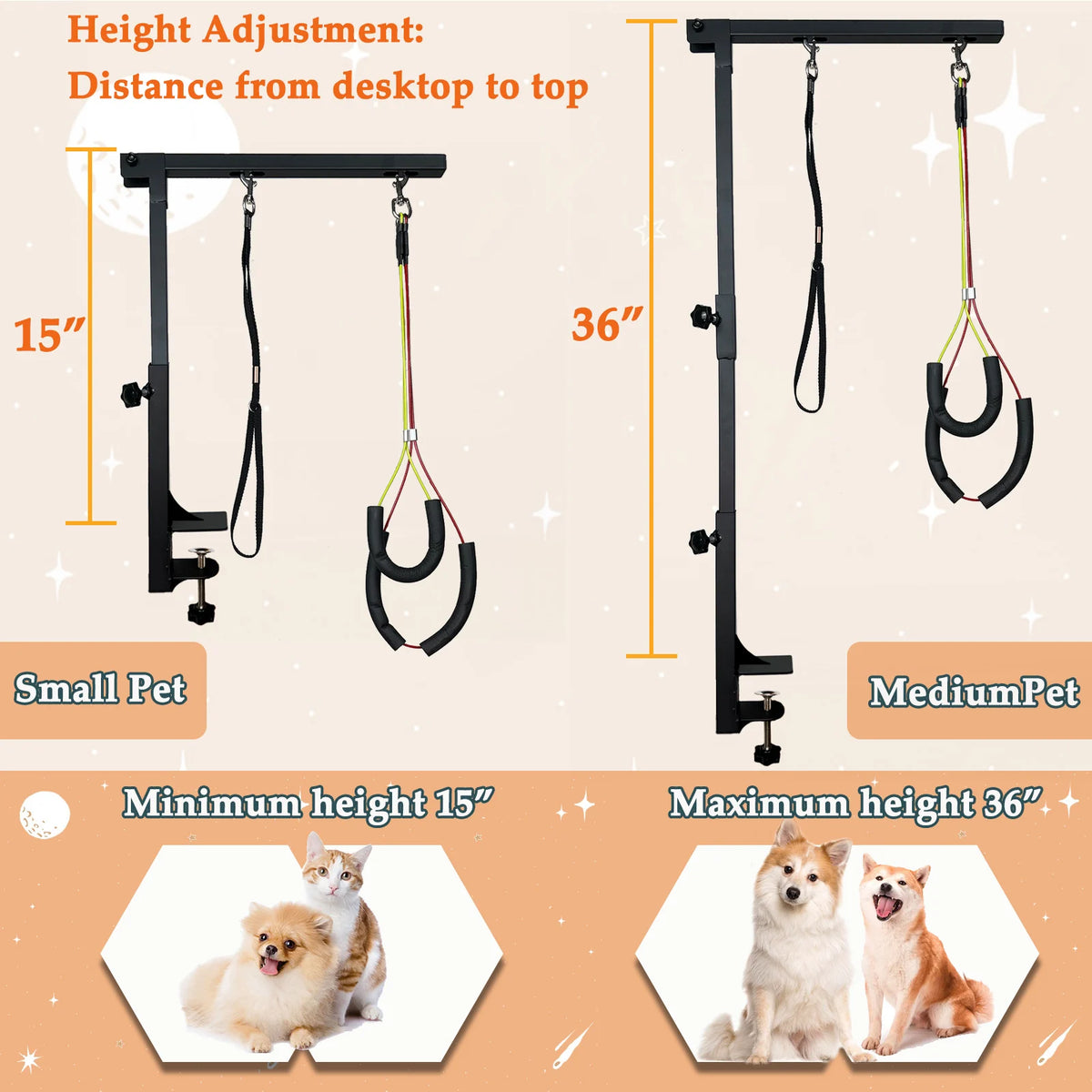 Dog Grooming Arm for Table with Adjustable Height Haunch Holder