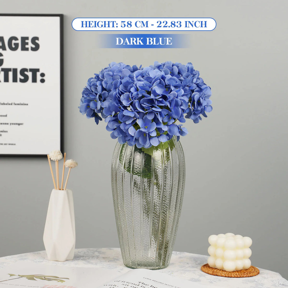 58cm Beautiful Silk Artificial Flowers Hydrangea Flower Bouquet for  2026 Party Wedding Room Table Decoration Floral Arrangement