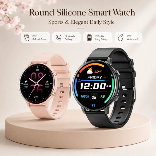 Women's Round Smart Watch With Bluetooth Calling And Fitness Tracking