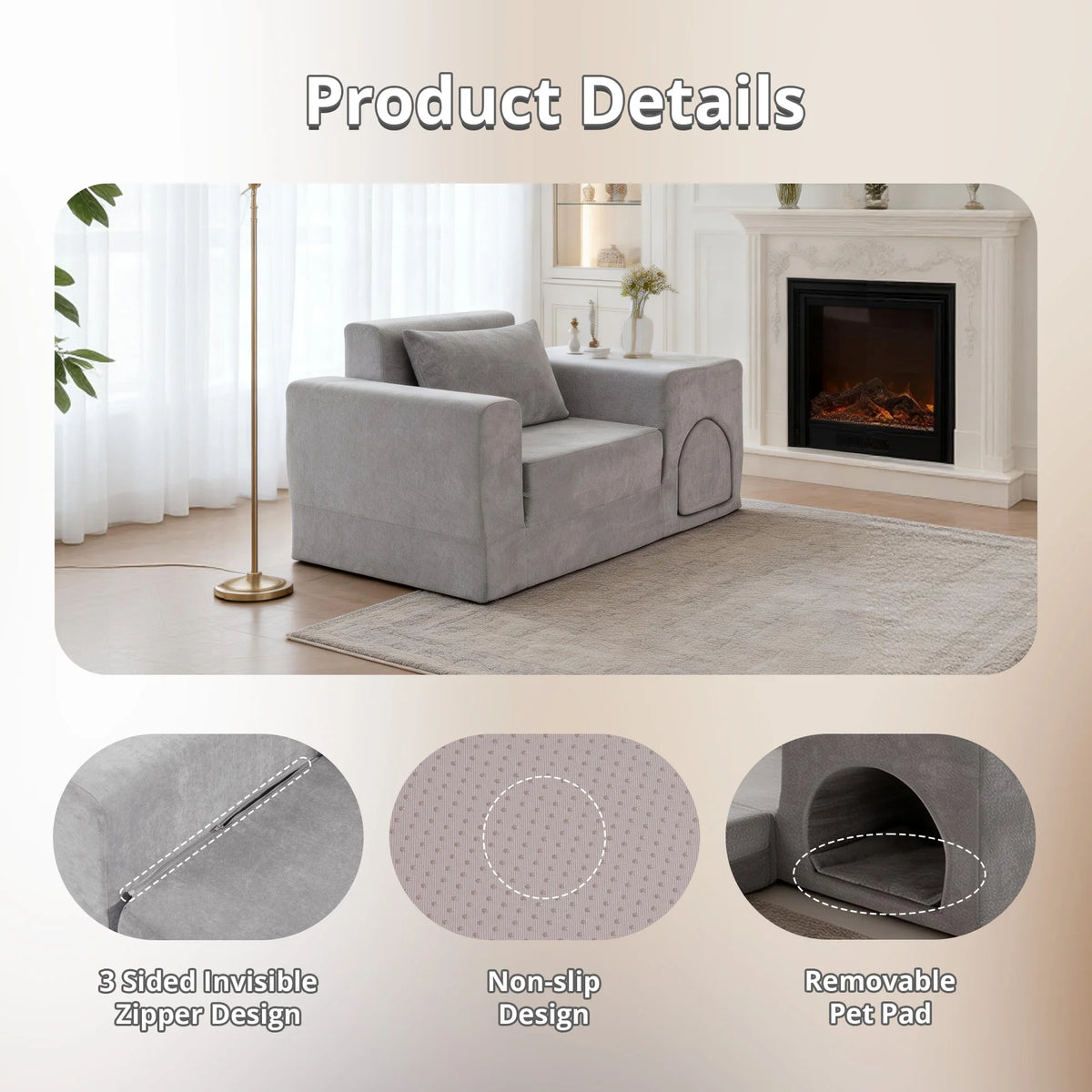 Convertible Pet Friendly Sofa Bed With Ottoman Easy Clean Upholstery