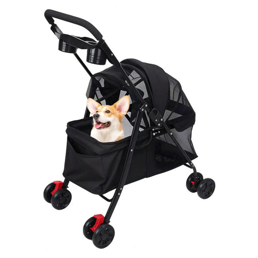 Foldable Four Wheel Pet Stroller with Breathable Mesh Window