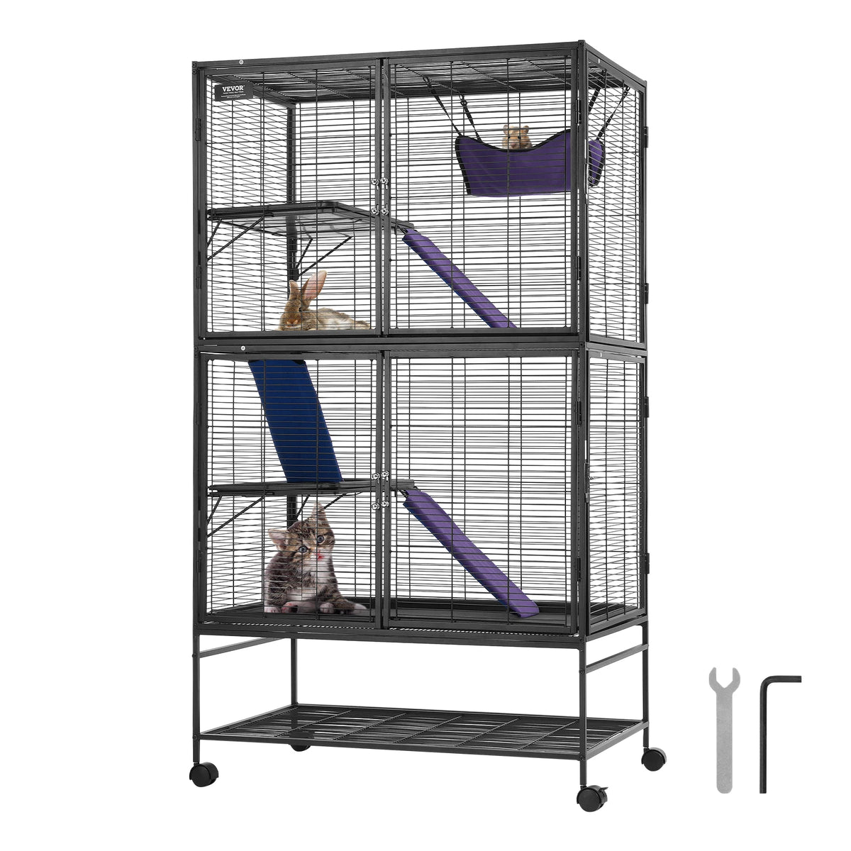SucceBuy 4-Tier Rolling Metal Ferret Cage For Small Pets