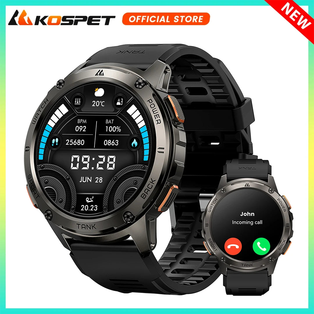 KOSPET Tank T3 AMOLED Smartwatch With Bluetooth Calling Fitness Tracking
