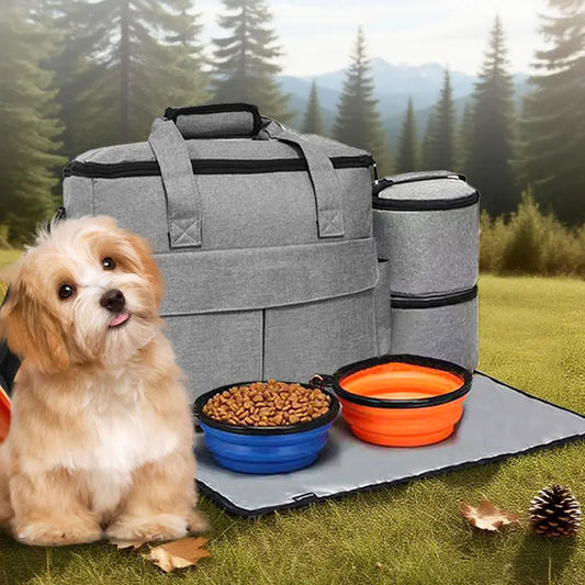 Foldable Pet Food Backpack With Portable Crossbody Snack Pouch