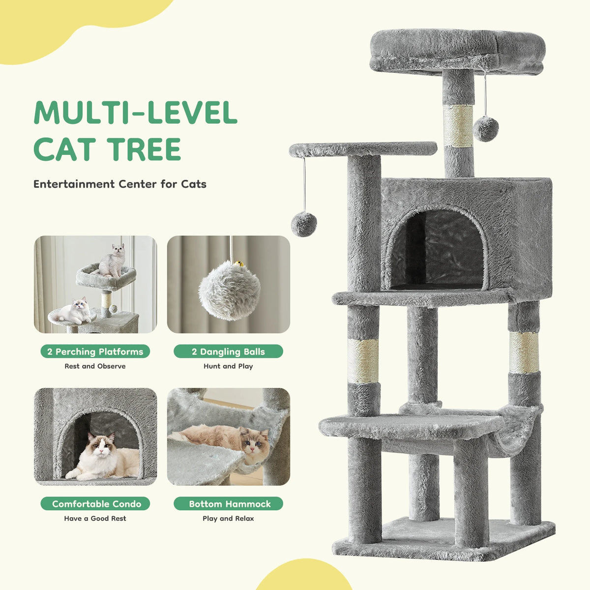 JHK Cat Tree Tower For Indoor Cats Multi Level Sisal Scratching Posts