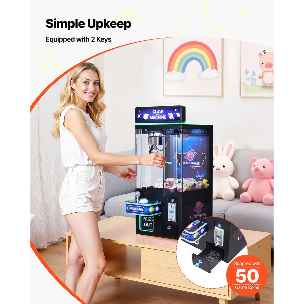 SucceBuy Claw Crane Machine Adjustable Steel Claws Precise Candy Grabber Prize Dispenser Vending Toy for Commercial Home Cinema