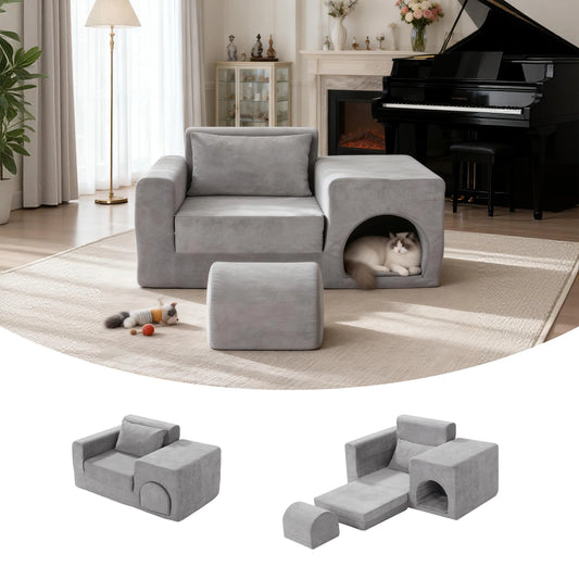 Convertible Pet Friendly Sofa Bed With Ottoman Easy Clean Upholstery