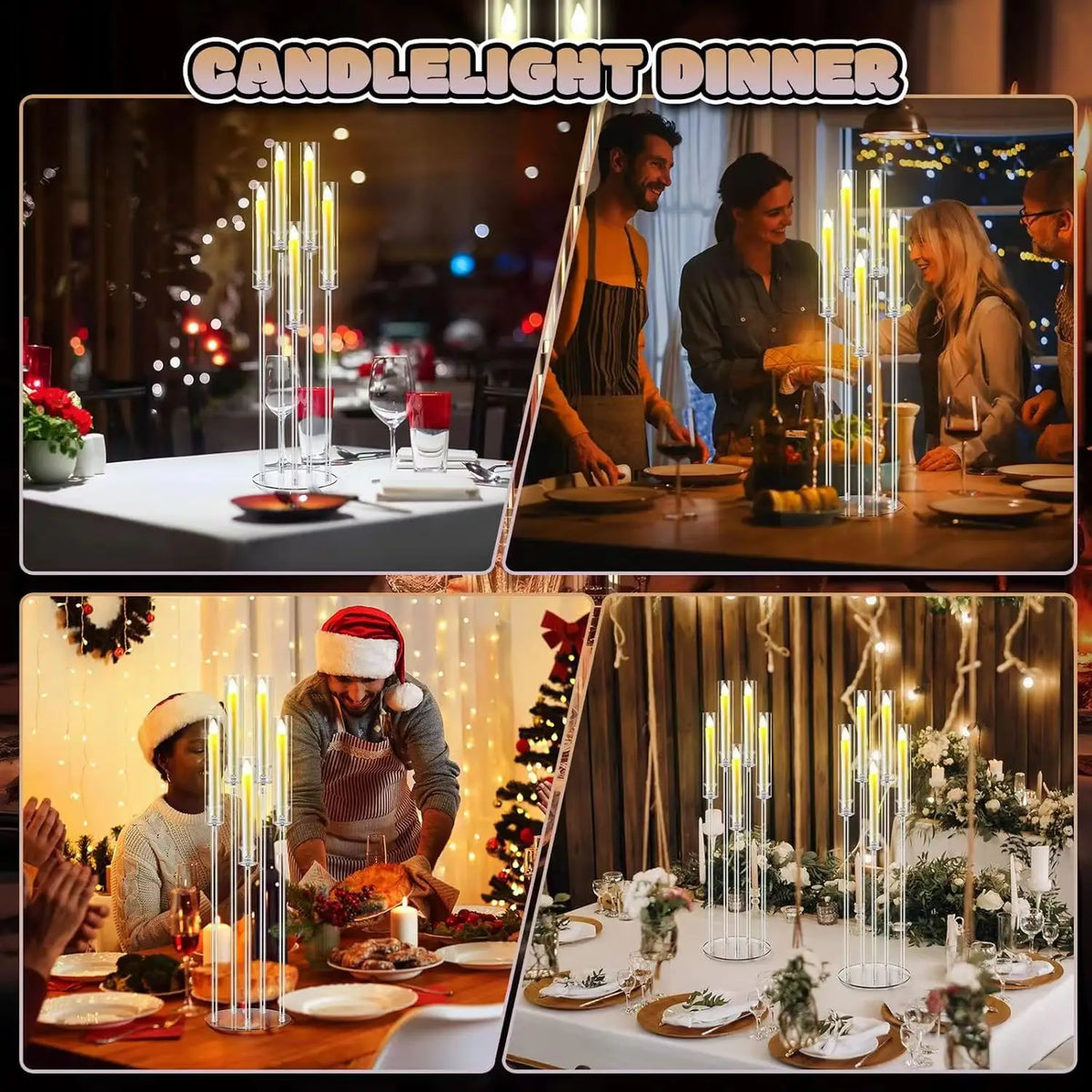 8Sets Acrylic Candelabra Centerpieces for Wedding with LED Candles 33.9 Inches 5 Arm Candlestick Holder with Acrylic Shade for D