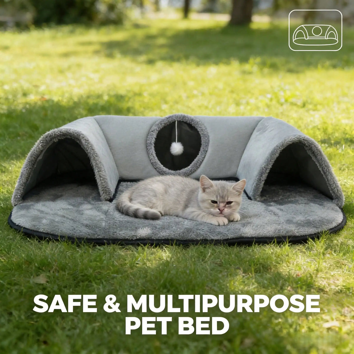 Premium Cat Tunnel Bed With Plush Cushion And Hideaway Cave