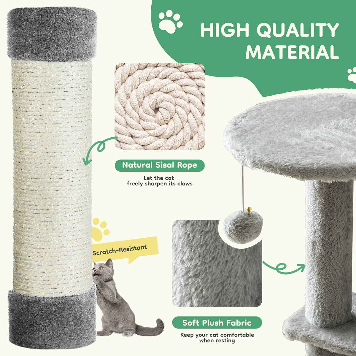 JHK Cat Tree Tower For Indoor Cats Multi Level Sisal Scratching Posts
