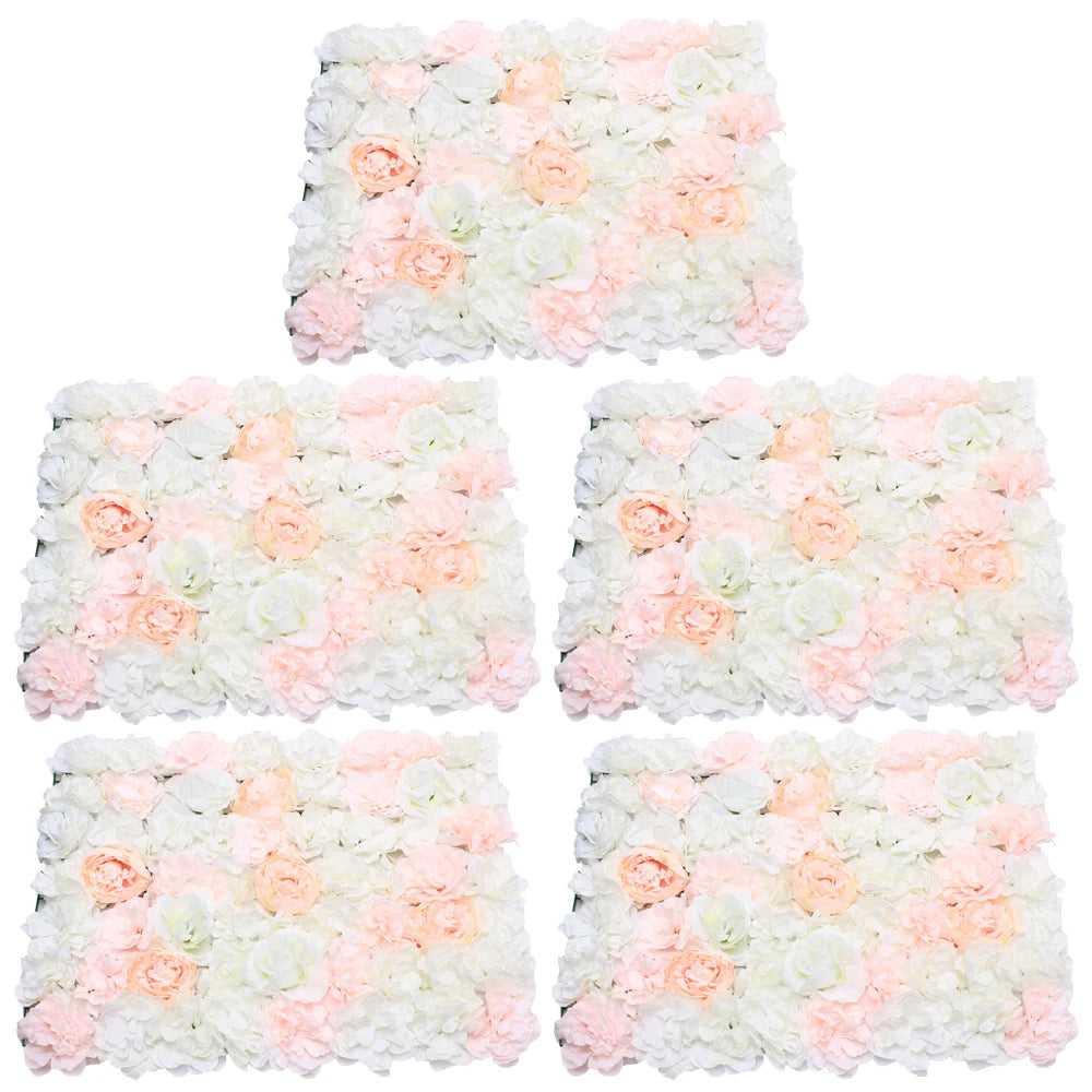 5Pcs Pink Artificial Flower Wall Backdrop  40x60cm Silk Rose Floral Panel for Home Party Wedding Birthday Baby Shower Backdrop Decoration