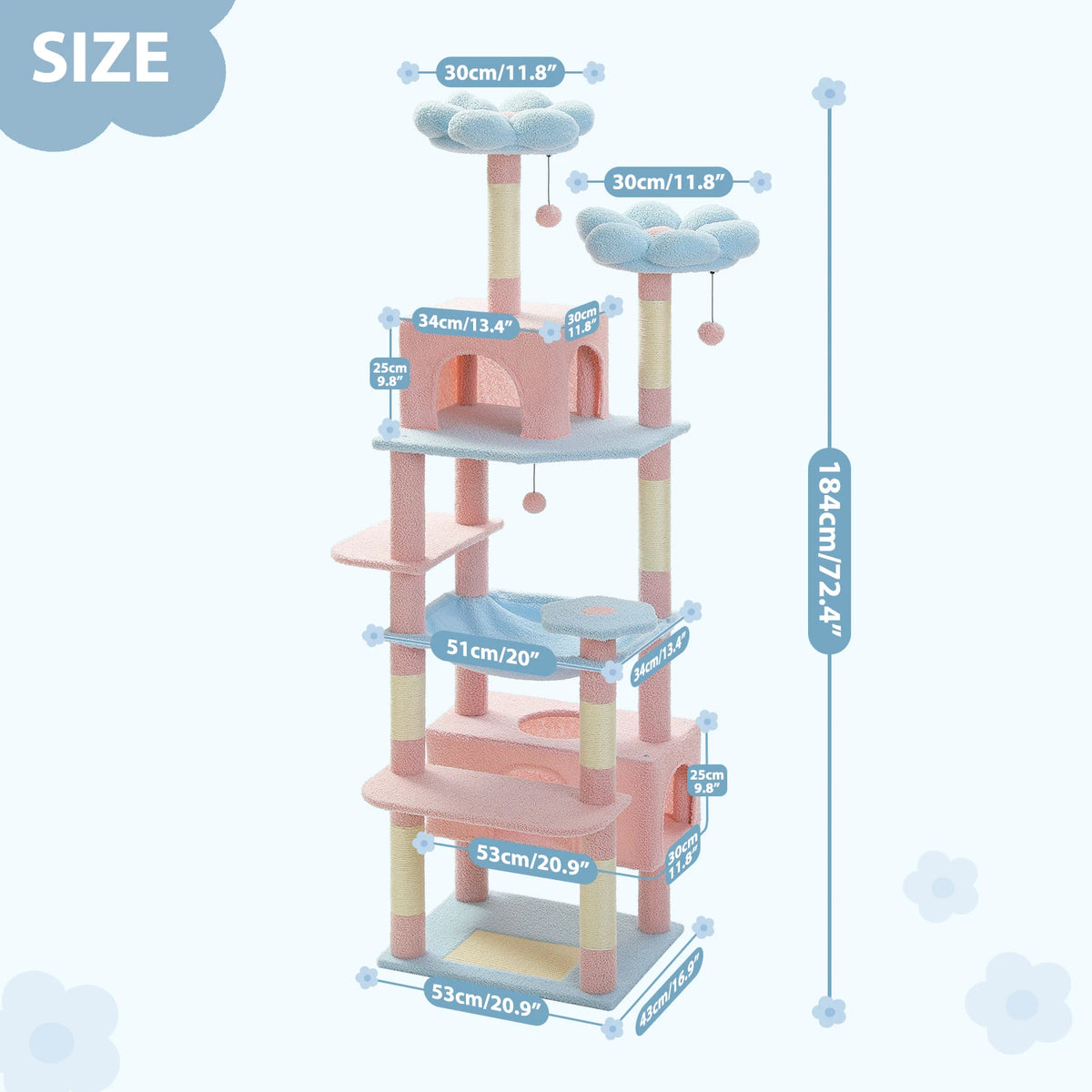 PETEPELA Cat Tree Tower With Sisal Posts Hammock And Perches