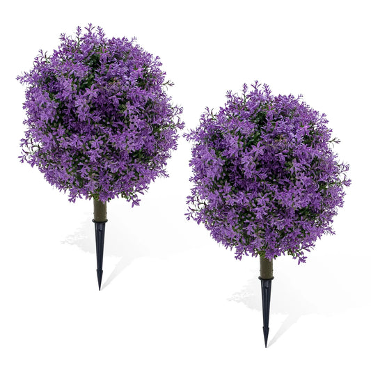 2 Pack Artificial Boxwood Topiary Ball Bush with Ground Spike, Faux Greenery Shrubs, Fake Boxwood Plants for Garden Porch