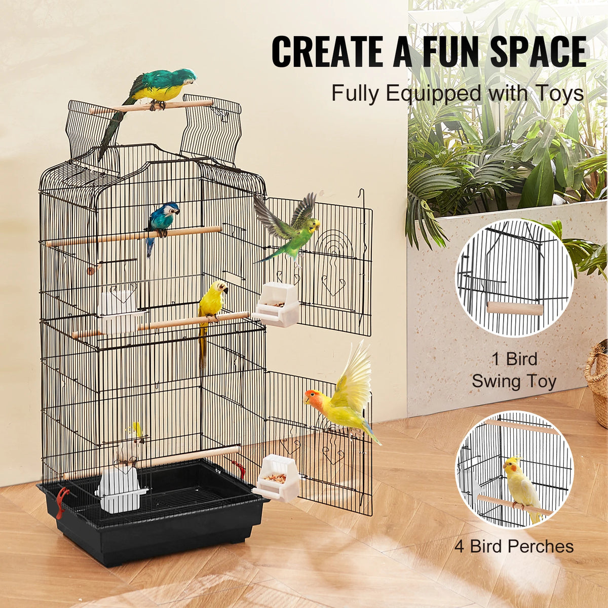 Hanging Bird Cage With Swing And Perch For Exotic Birds