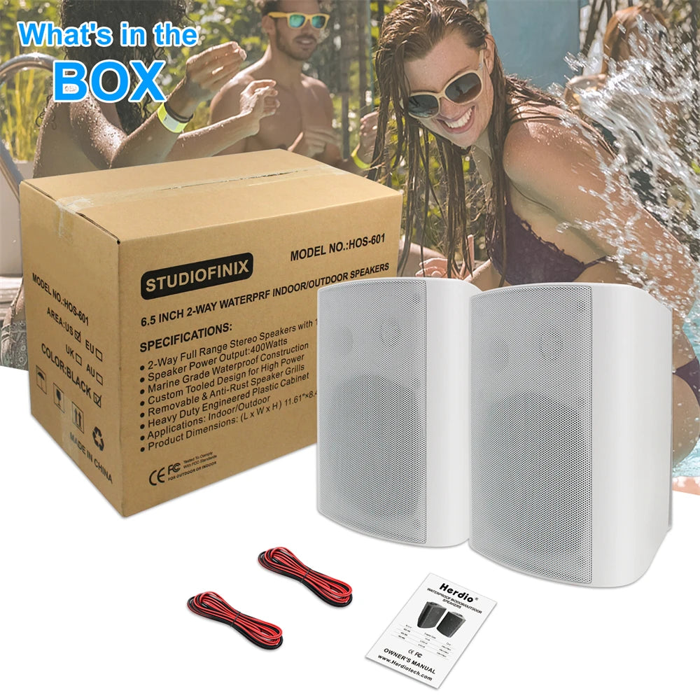Herdio Waterproof Indoor Outdoor Passive Speakers With Powerful Bass