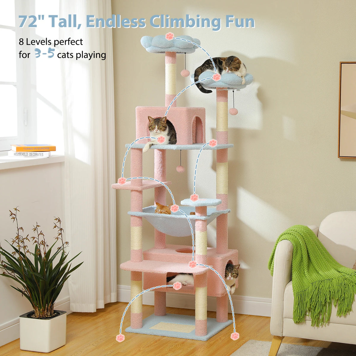 PETEPELA Cat Tree Tower With Sisal Posts Hammock And Perches
