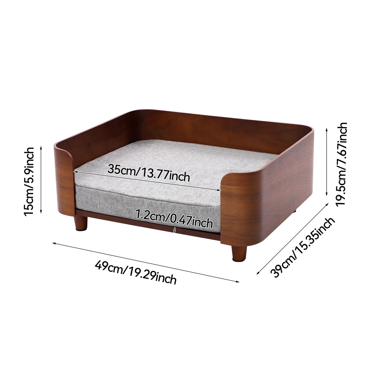 Machine Washable Elevated Pet Sofa Bed with Wood Legs