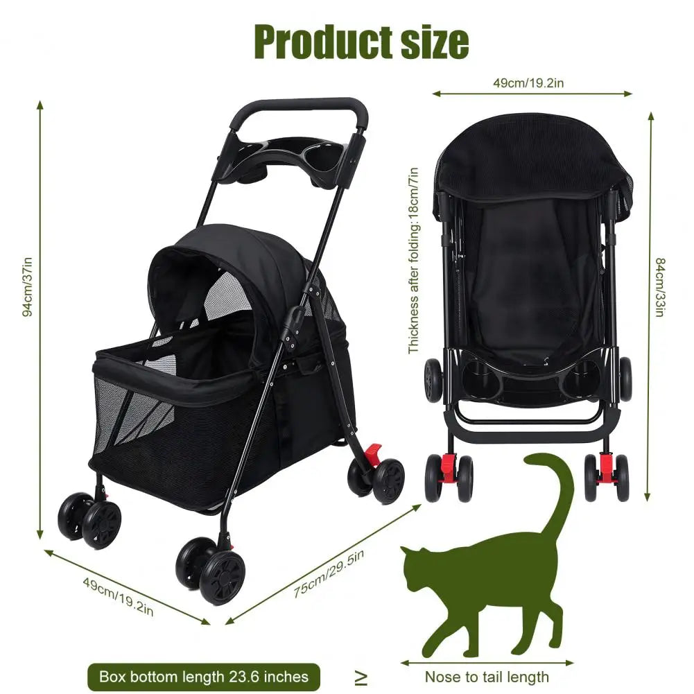 Foldable Four Wheel Pet Stroller with Breathable Mesh Window