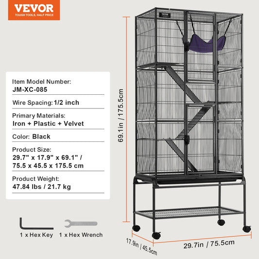 SucceBuy 4-Tier Rolling Metal Ferret Cage For Small Pets