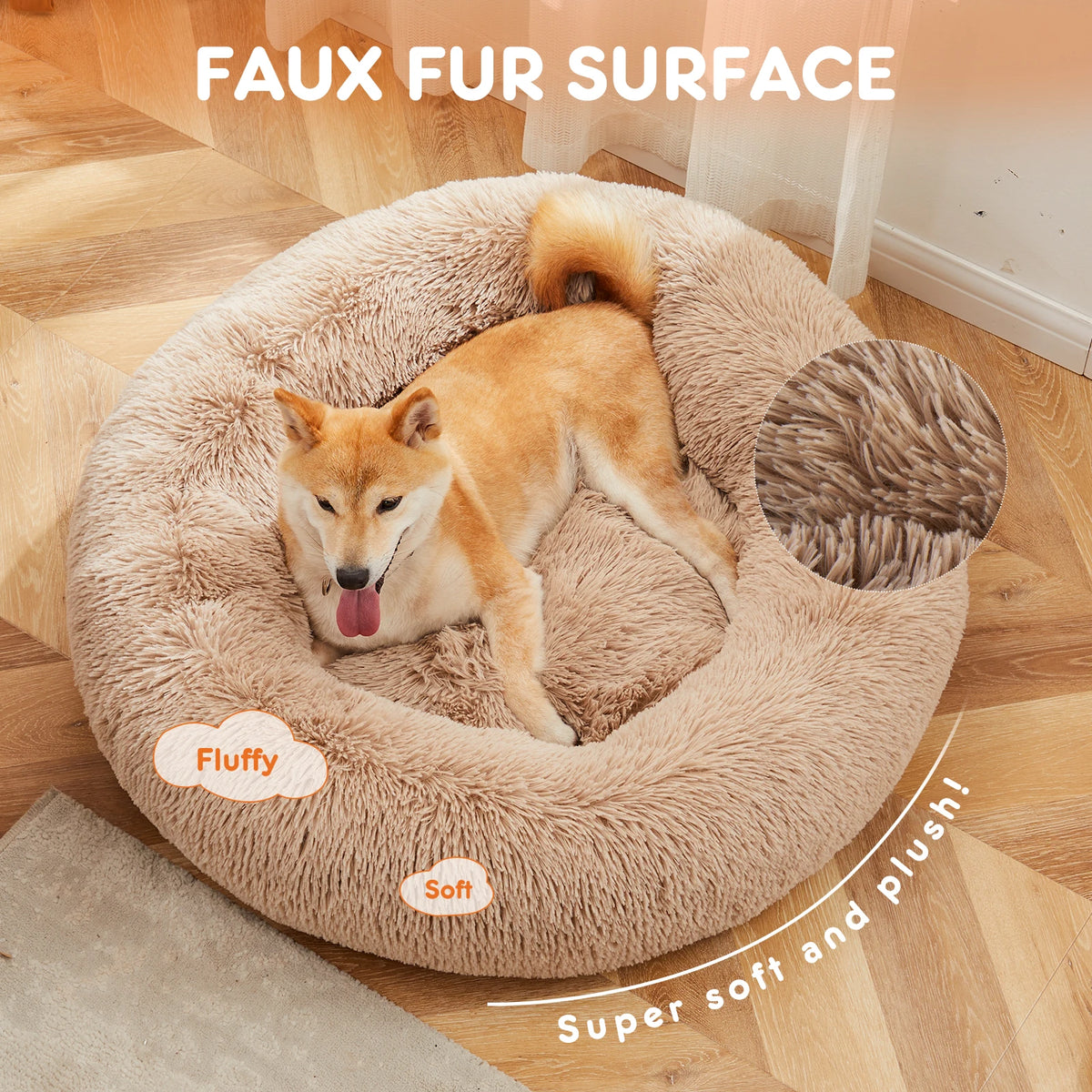 JHK Calming Dog Bed Washable Non Slip Plush Faux Fur