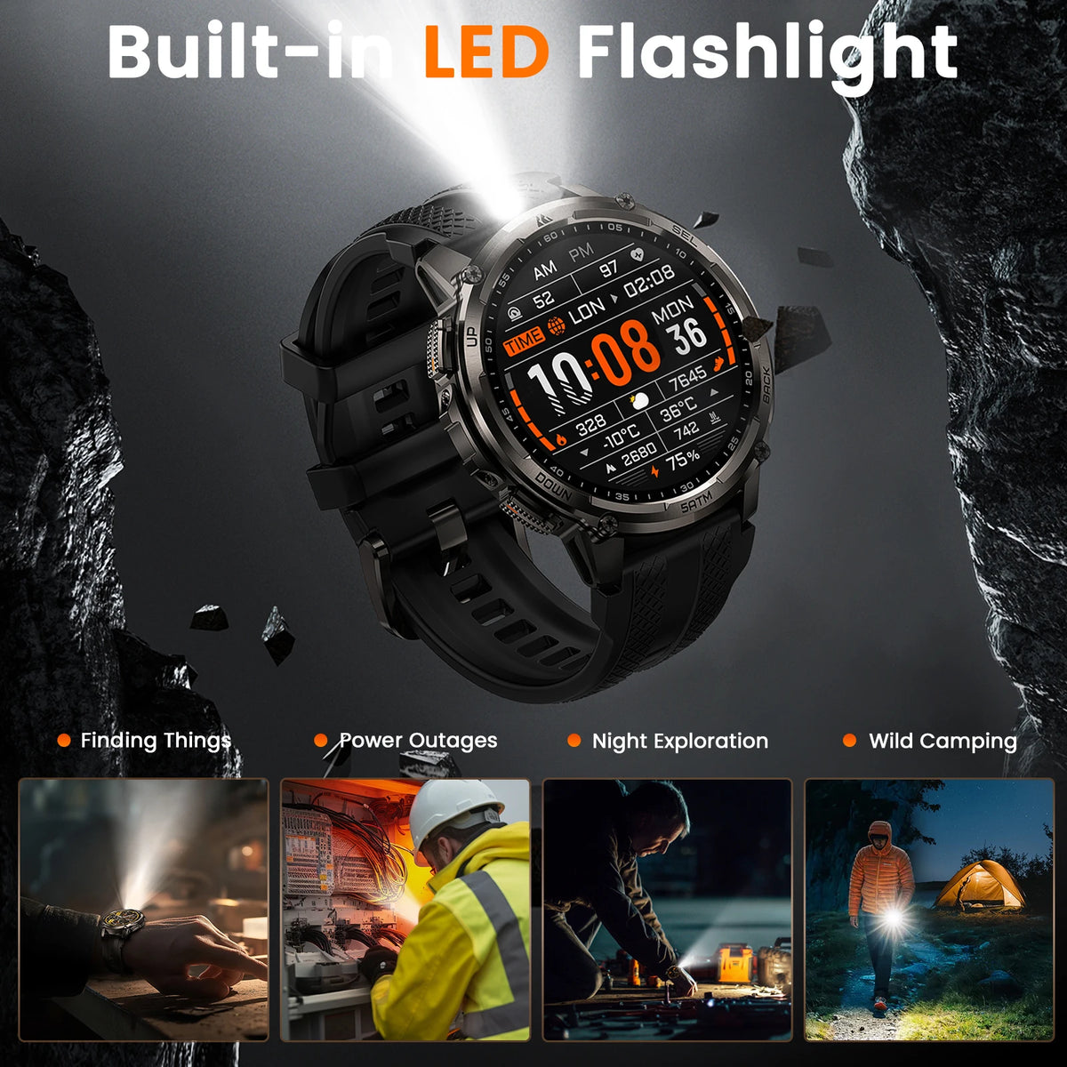 KOSPET TANK T4C Rugged GPS Smartwatch With Flashlight Fitness Tracker