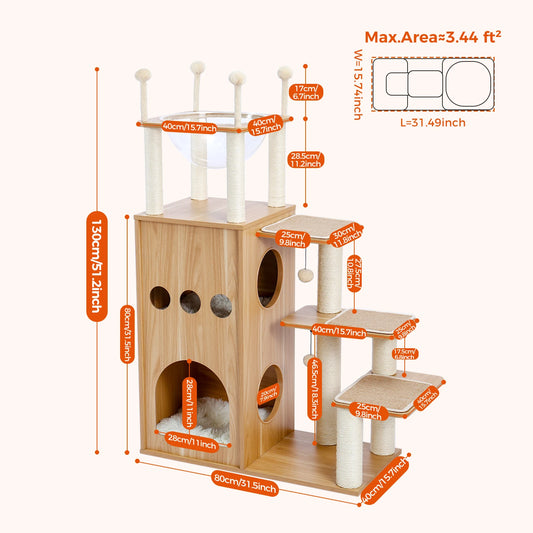 PAWZ Ro Multi Level Cat Tree Indoor Wood Tower Scratcher