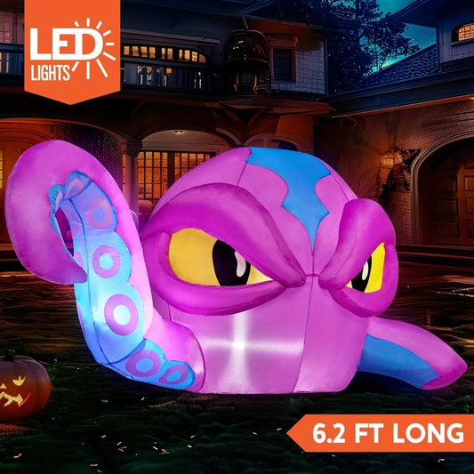 4 FT Tall Halloween Inflatable Purple Octopus Head with Tentacles Broke Out from Window with Built-in LEDs Blow Up for Halloween Window Decor, Outdoor Yard Garden Lawn Party Decoration