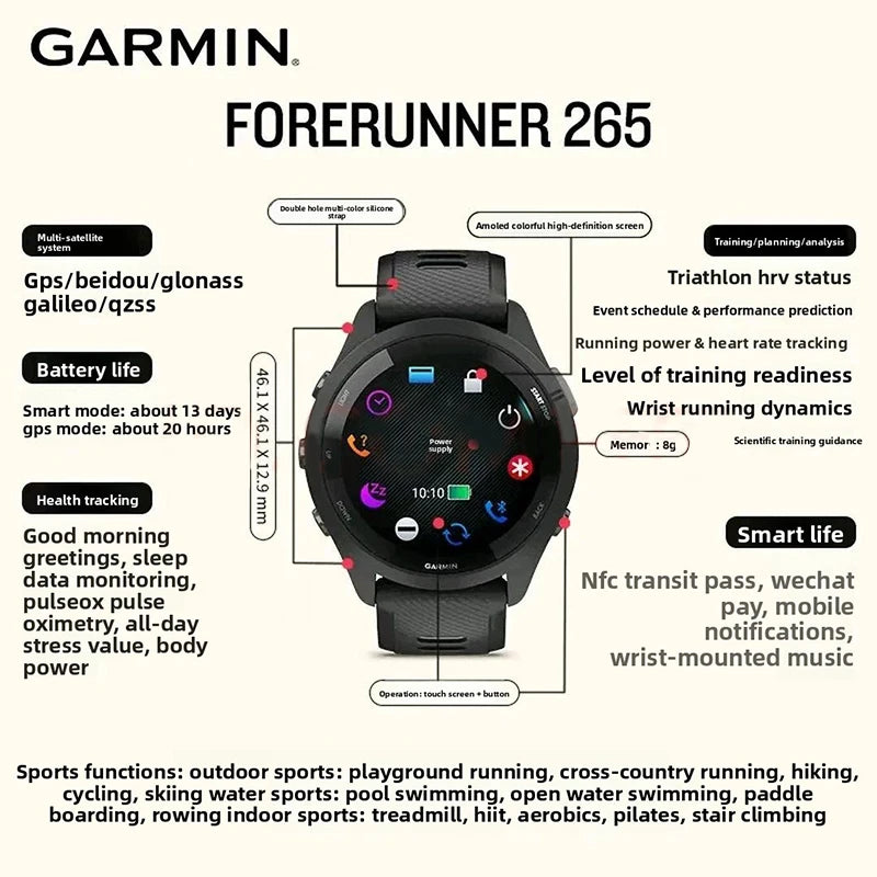 Garmin Forerunner 265 GPS Smartwatch With AMOLED Training Metrics