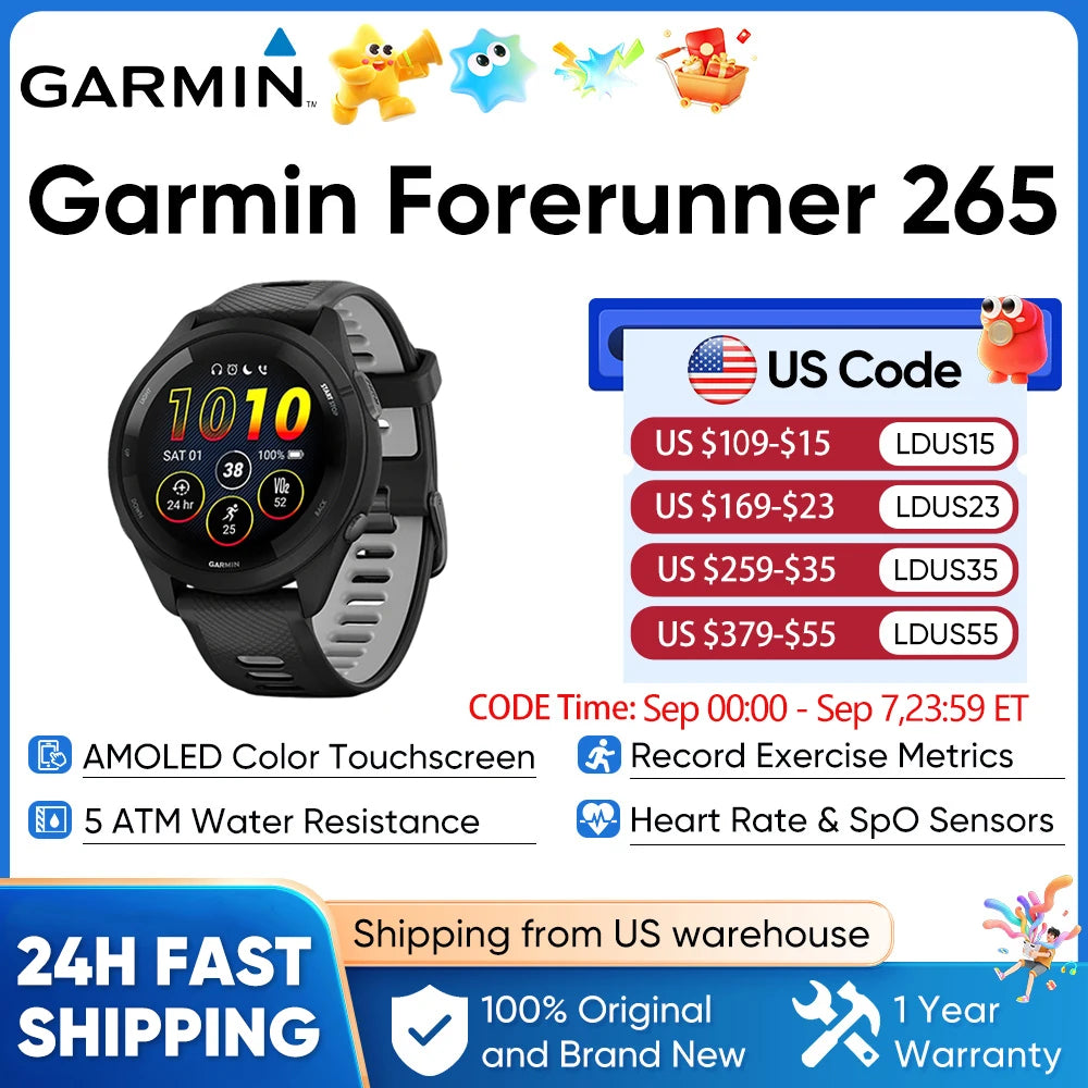 Garmin Forerunner 265 GPS Smartwatch With AMOLED Training Metrics