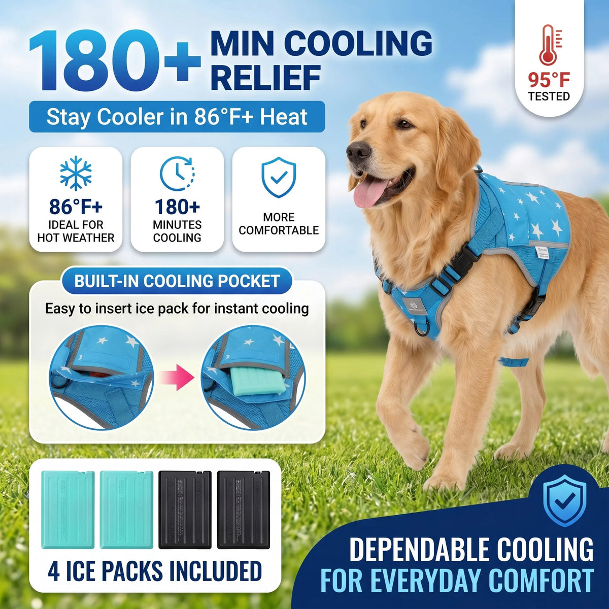 Dog Cooling Vest Harness With Freezer Packs For Outdoor Adventures