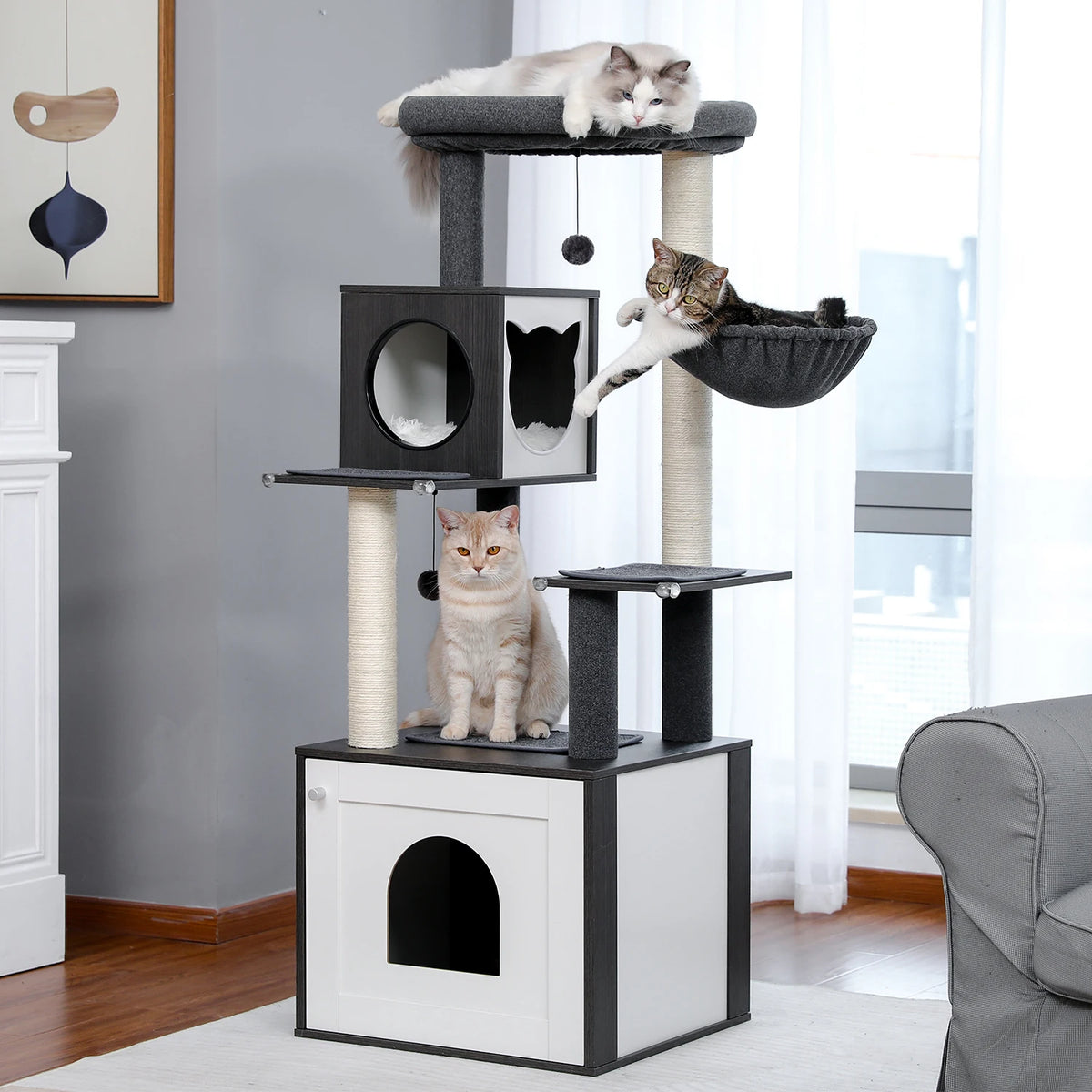 PAWZ Ro Multi Level Cat Tree Indoor Wood Tower Scratcher