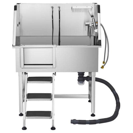 SucceBuy Stainless Steel Dog Grooming Tub With Storage And Faucet