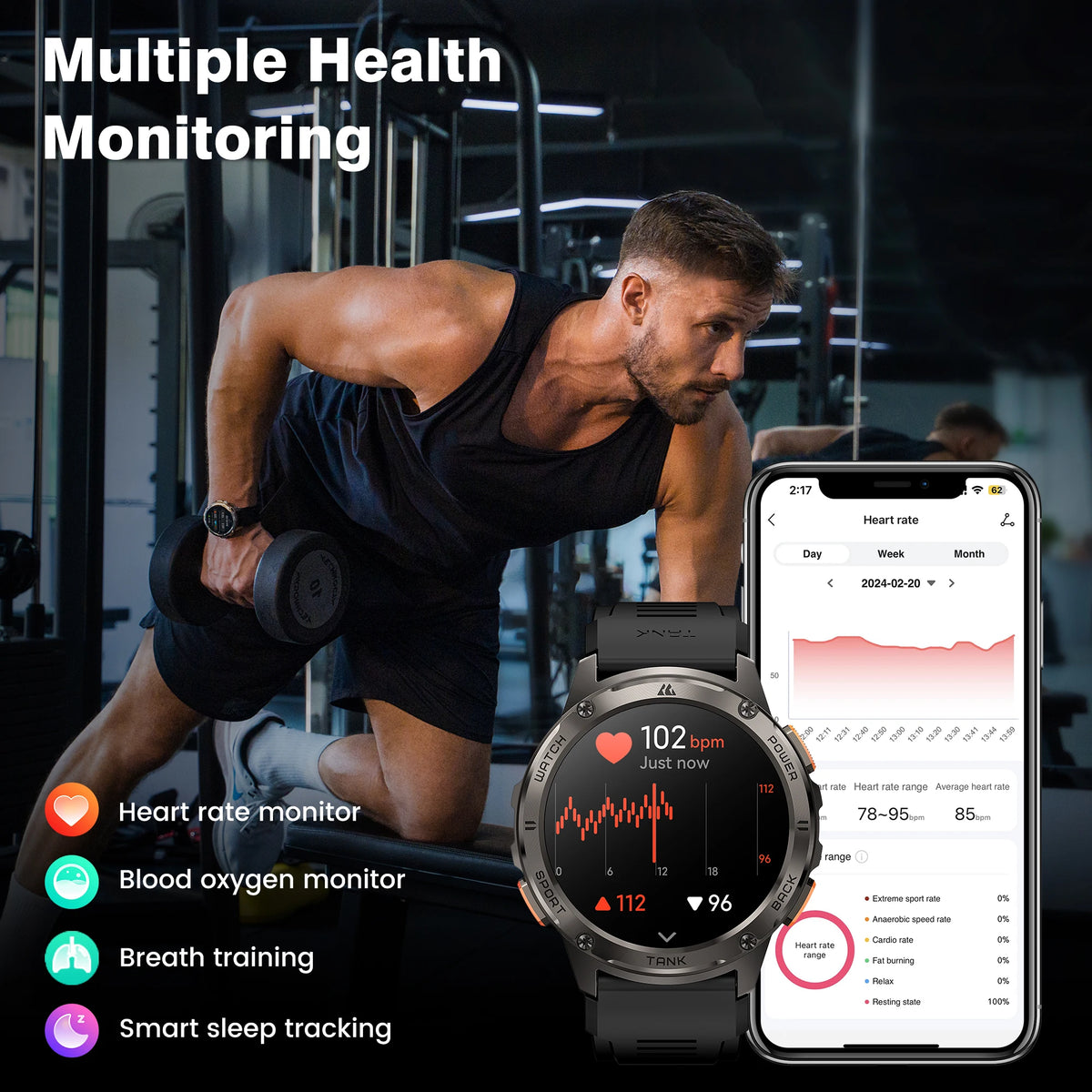 KOSPET Tank T3 AMOLED Smartwatch With Bluetooth Calling Fitness Tracking