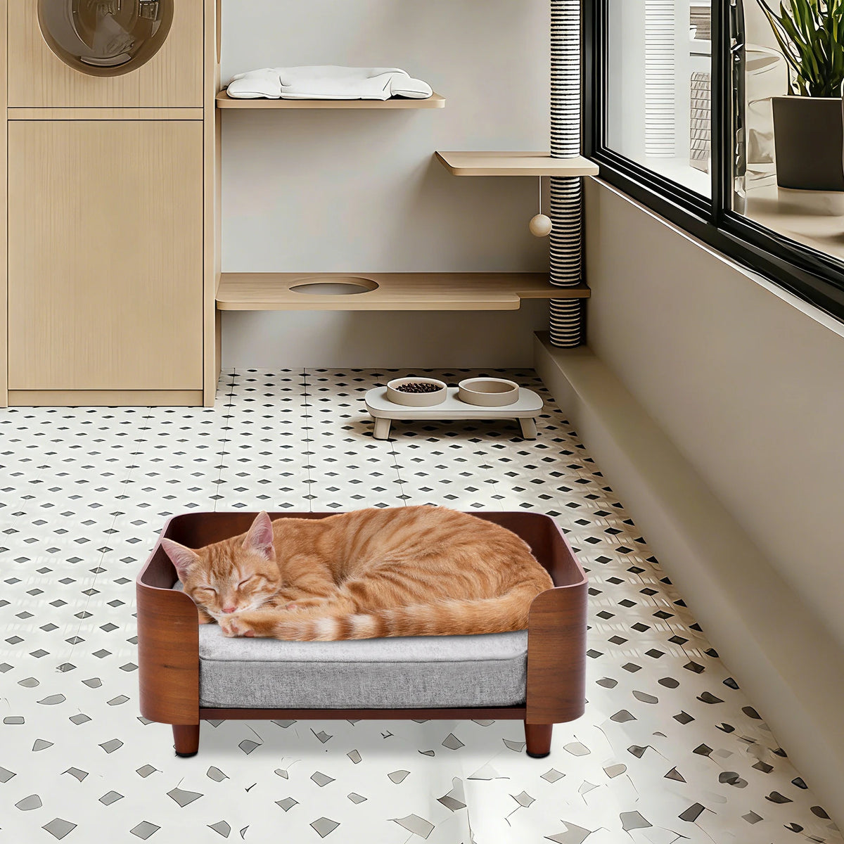 Machine Washable Elevated Pet Sofa Bed with Wood Legs