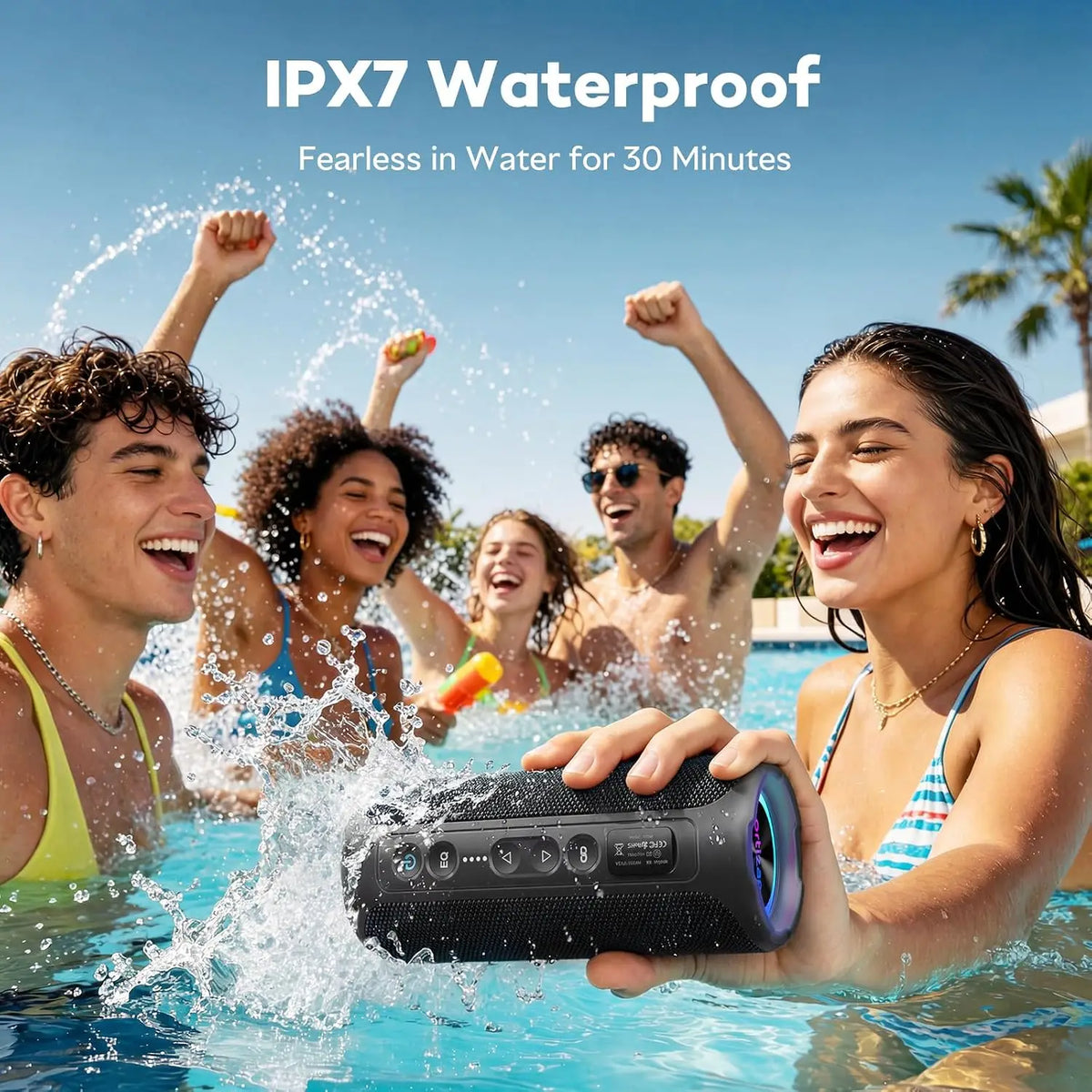 Ortizan Waterproof Bluetooth Speaker With Deep Bass And RGB Lighting