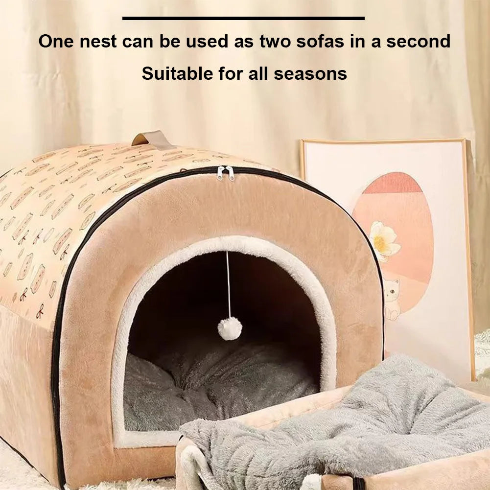 Washable Detachable Pet Cave Bed House for Cats and Dogs