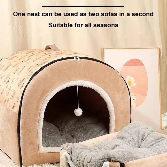 Washable Detachable Pet Cave Bed House for Cats and Dogs