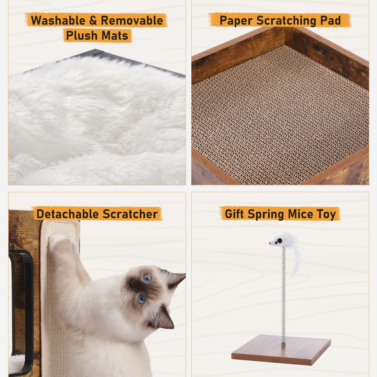 PAWZ Road Wood Cat Condo With Scratching Pad And Bed