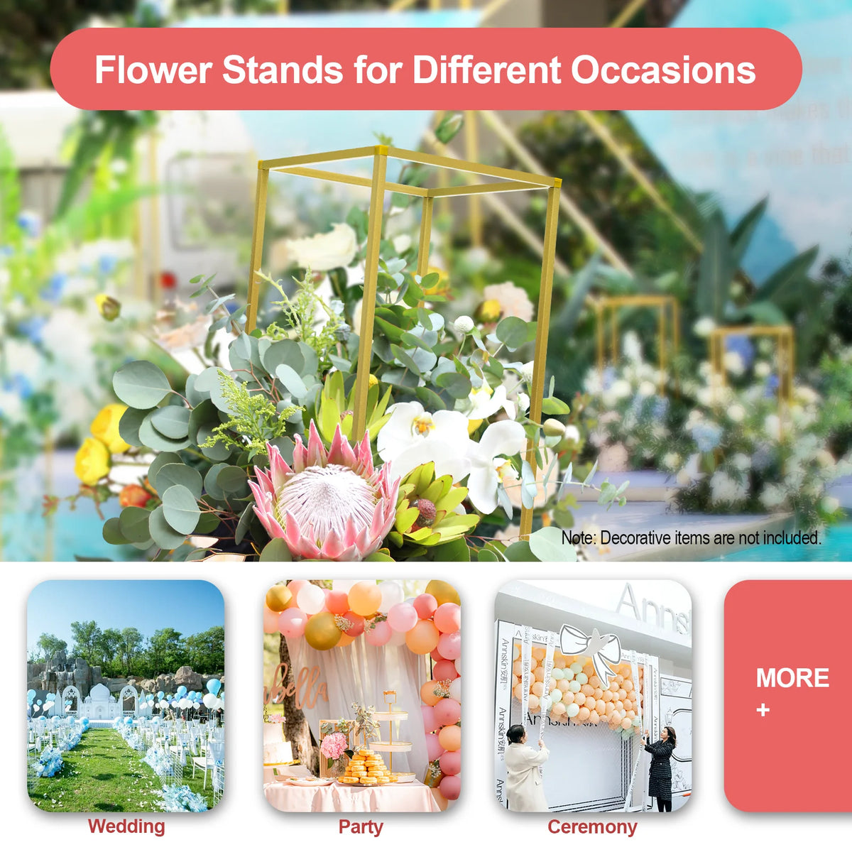 10PCS Metal Flower Stand Floor Vases Flowers Column Stand Road Lead Rack for Wedding Party Birthday Anniversary Decor 24*24*60cm