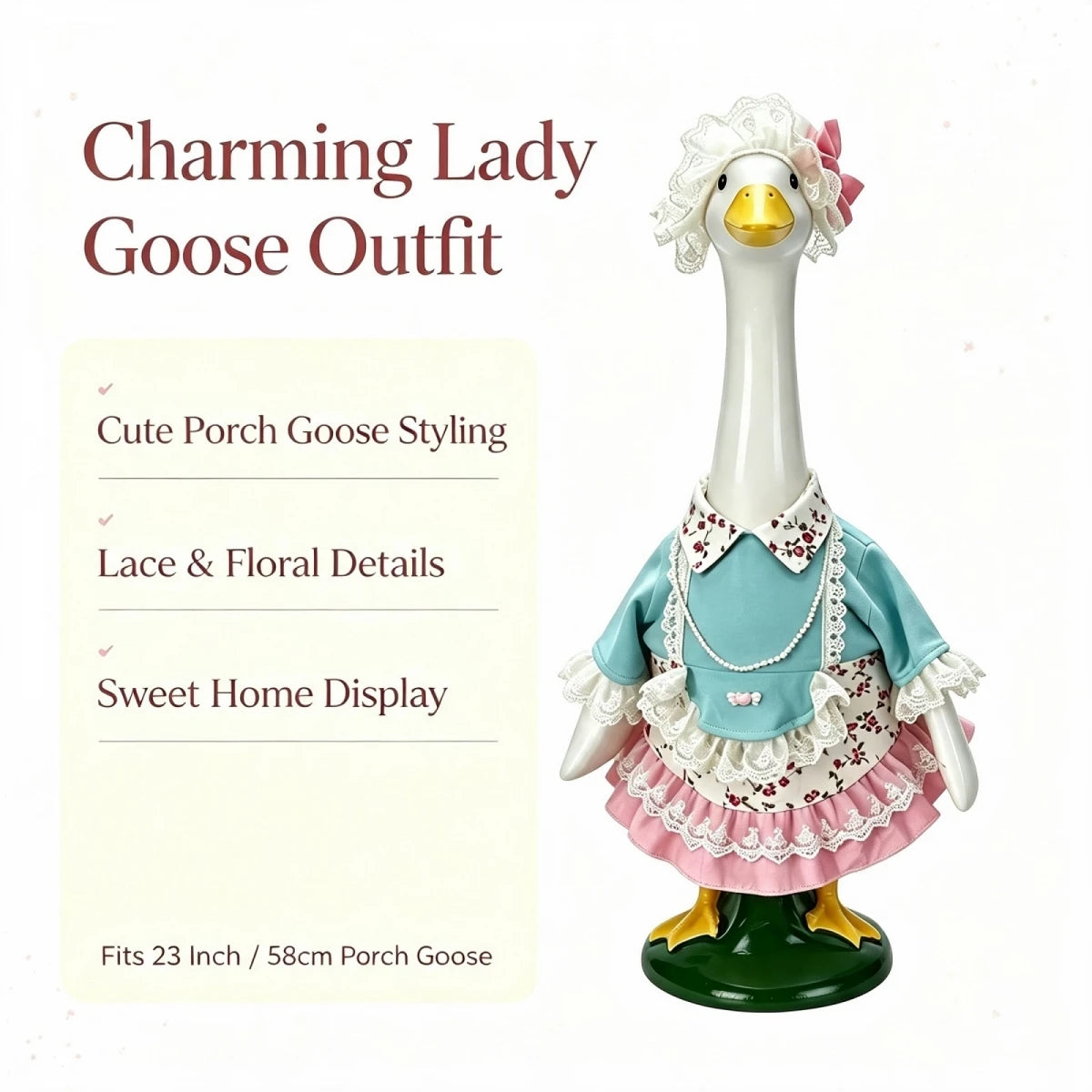 Goose Outfit 23-Inch With Lace Statue-Lawn-Decor Inch Statue Lace-Hat-For Goose Outfit Floral Porch-Goose-Outfit Durable Goose