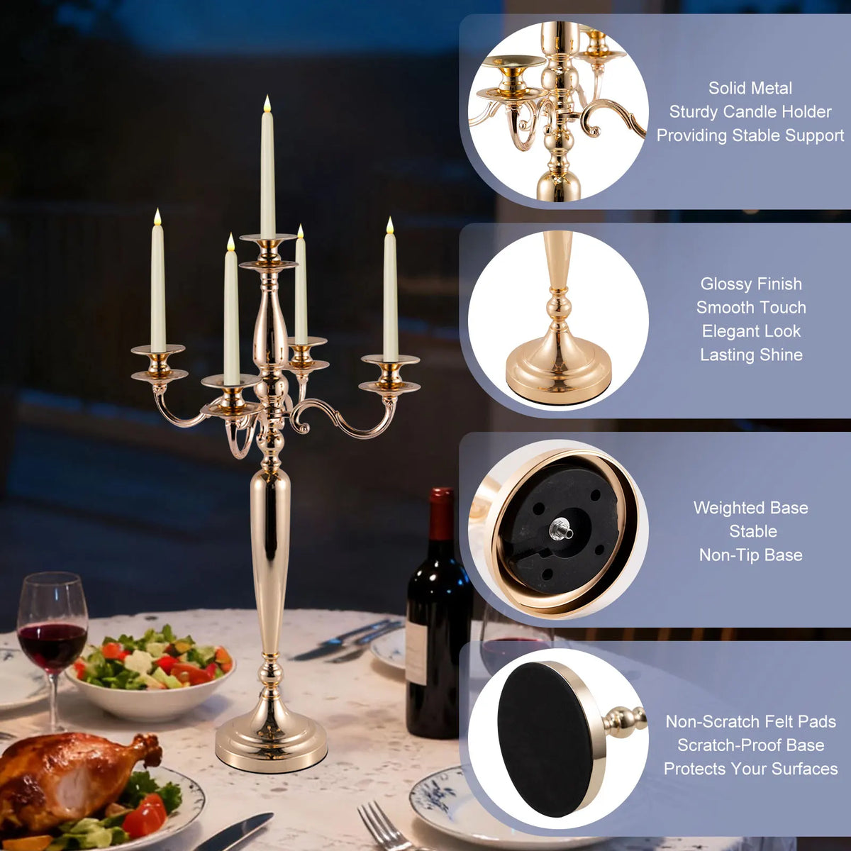 4Pcs 5 Arm Candelabra Candle Holder for Table Centerpieces Gold Metal Candlestick Holder for Wedding Decorative(28 Inch Tall)